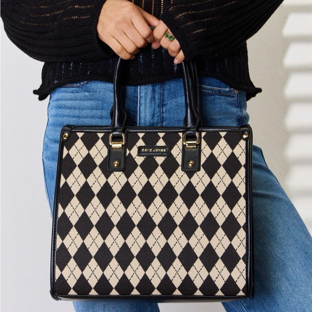 David Jones Argyle Pattern PU Leather Handbag